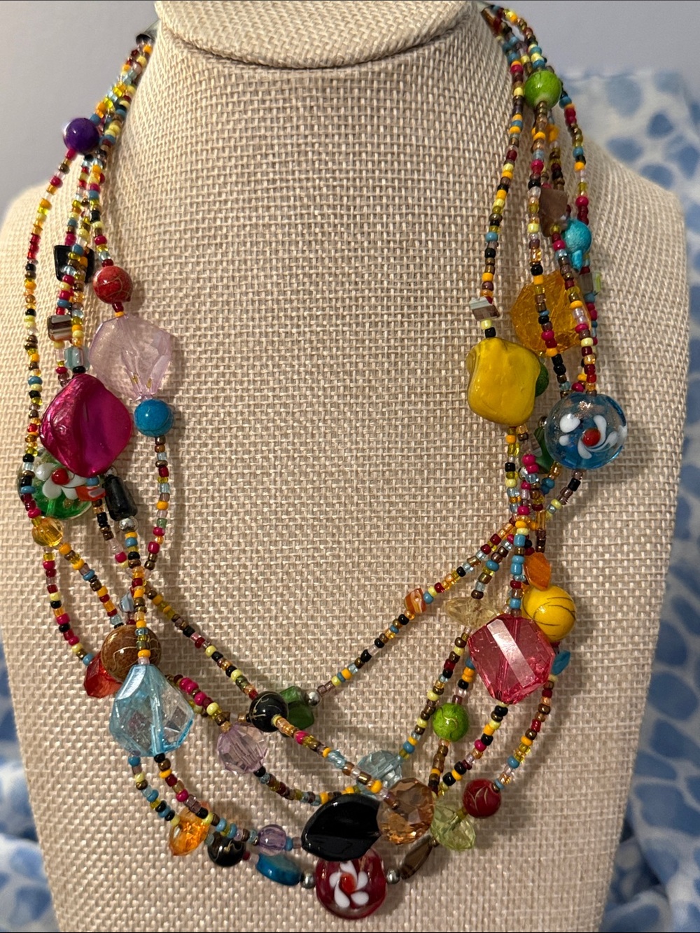 Multicolor Beaded Layered Necklace - Colorful Glass & Seed Beads